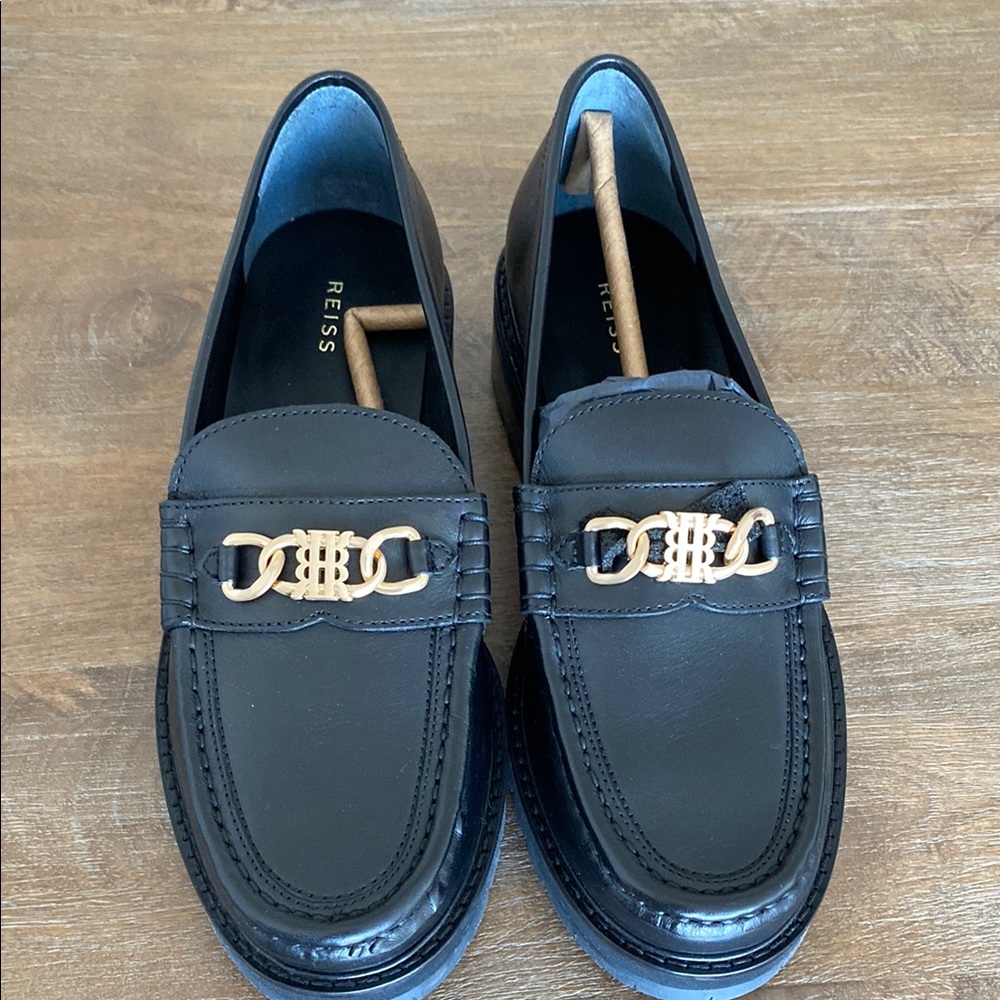 Reiss Black Loafers with Gold Accent